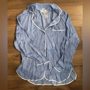 Aerie Blue and White Pajama Top Classic Sleepwear